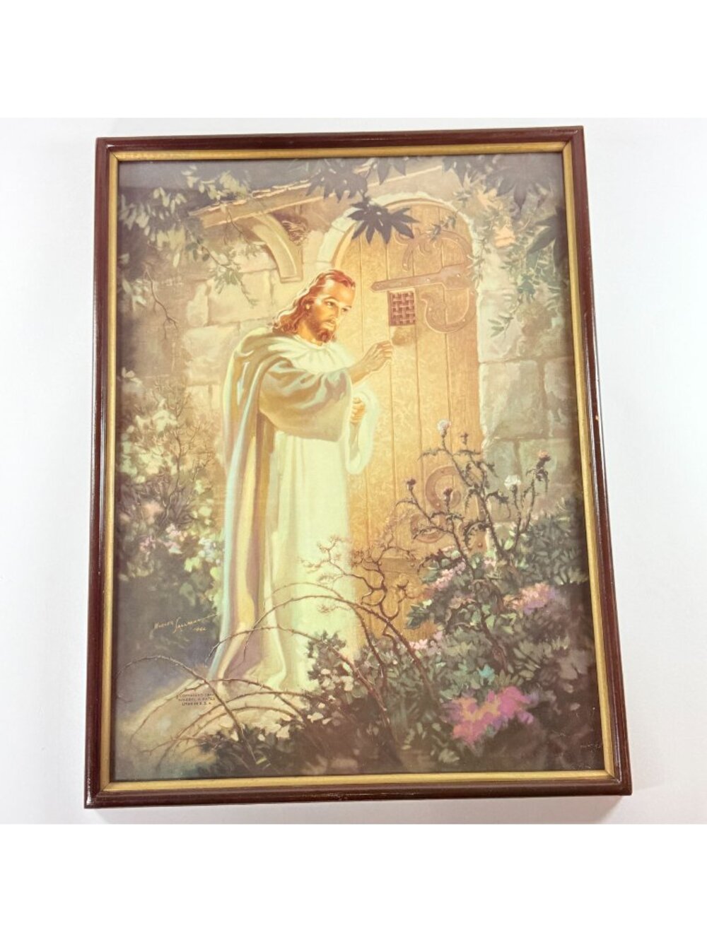 Vintage 1942 Warner Sallman Christ at Hearts Door Vintage Framed Religious Decor